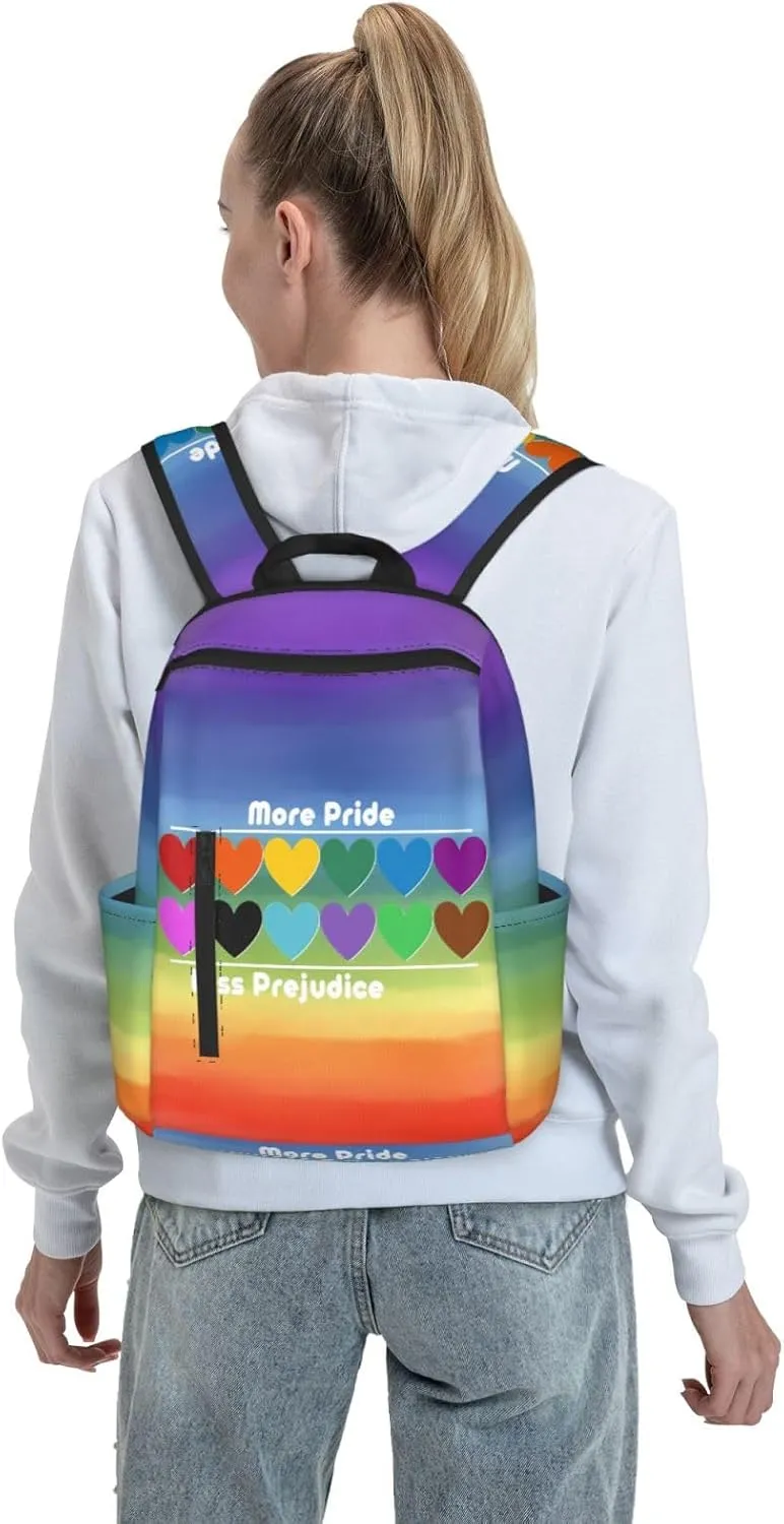 LGBT Rainbow Gay More Pride Less Prejudice Heart Travel Laptop Backpack Casual Backpacks Double Shoulder Daypack Notebook Rucksack Work Bags Sports Bag for Gym Hiking Camping Beach