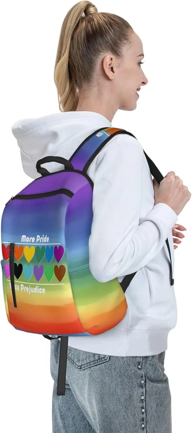 LGBT Rainbow Gay More Pride Less Prejudice Heart Travel Laptop Backpack Casual Backpacks Double Shoulder Daypack Notebook Rucksack Work Bags Sports Bag for Gym Hiking Camping Beach