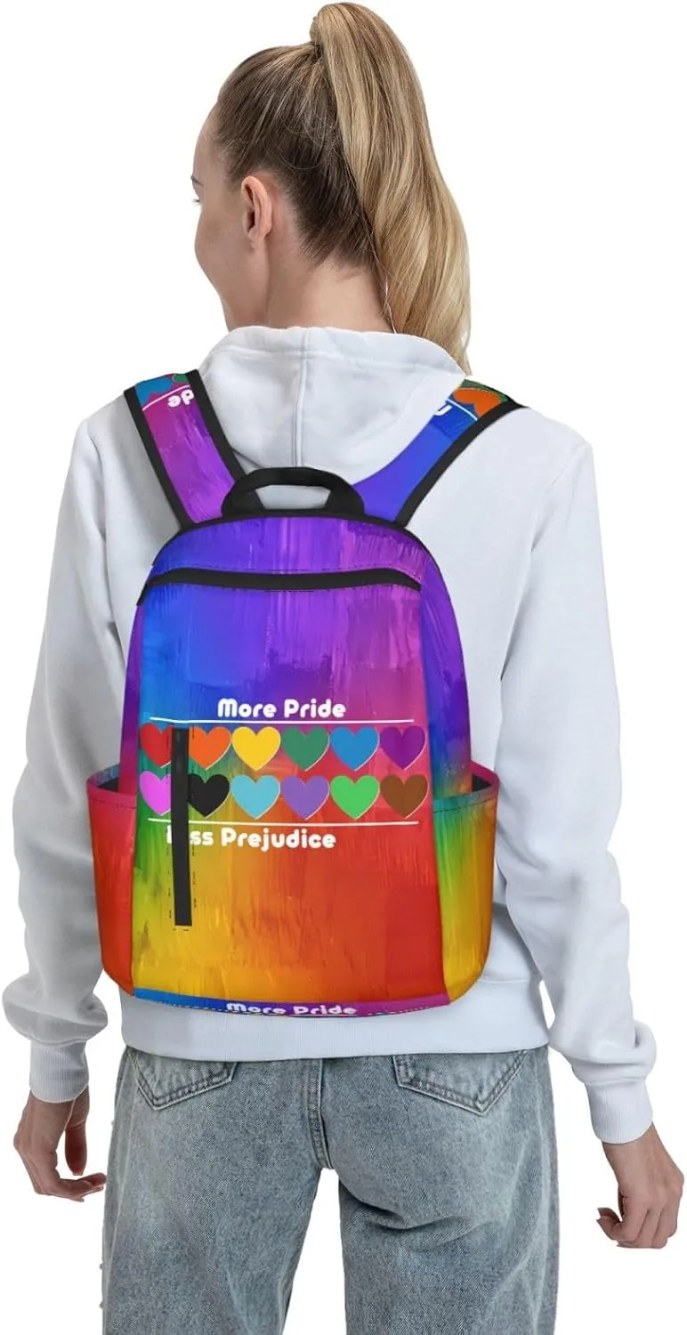 LGBT Rainbow Gay More Pride Less Prejudice Heart Travel Laptop Backpack Casual Backpacks Double Shoulder Daypack Notebook Rucksack Work Bags Sports Bag for Hiking Camping Beach