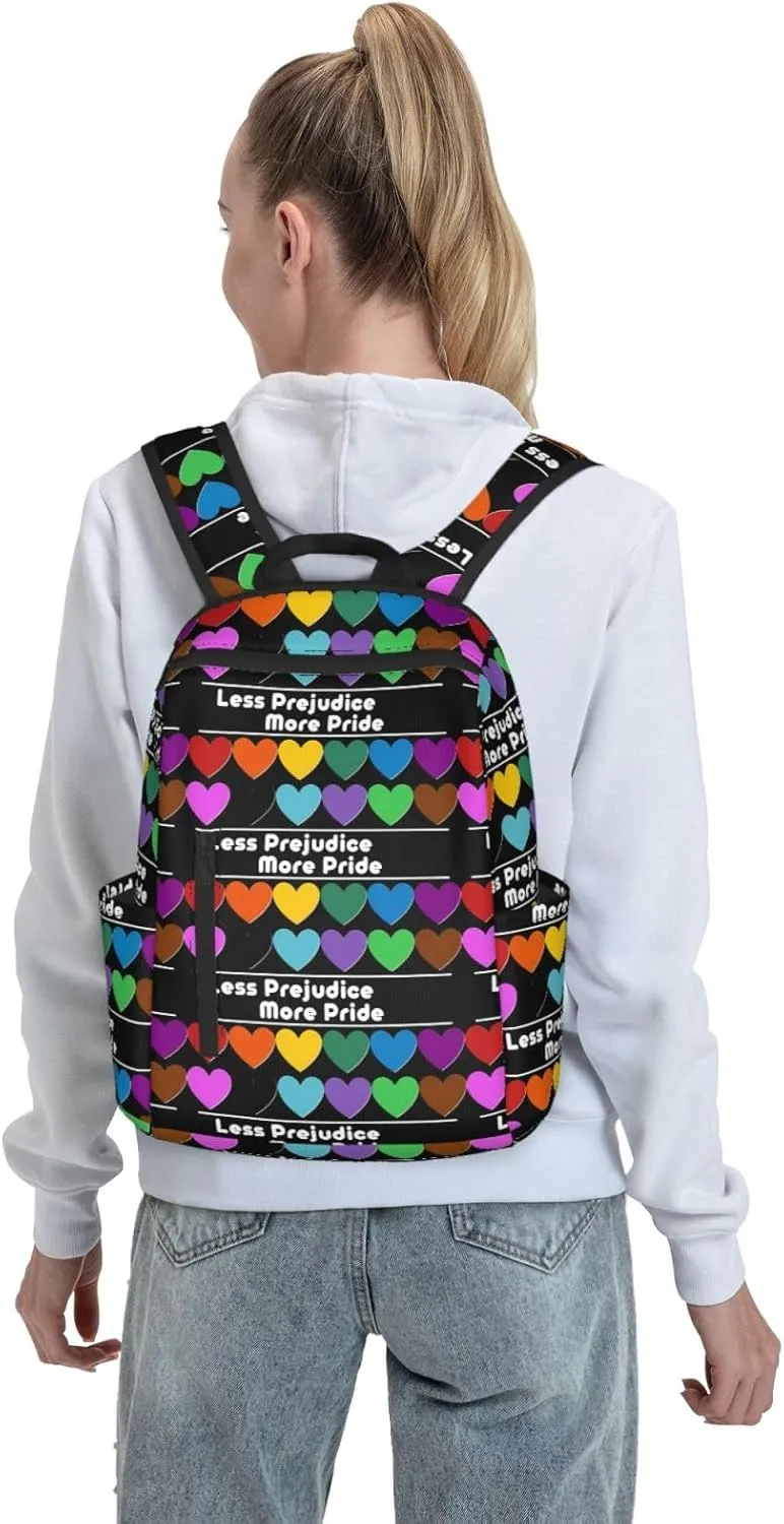 LGBT Rainbow Gay More Pride Less Prejudice Heart Travel Laptop Backpack Casual Backpacks Double Shoulder Daypack Notebook Rucksack Work Bags Sports Bag for Hiking Camping Beach