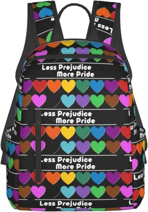 LGBT Rainbow Gay More Pride Less Prejudice Heart Travel Laptop Backpack Casual Backpacks Double Shoulder Daypack Notebook Rucksack Work Bags Sports Bag for Hiking Camping Beach