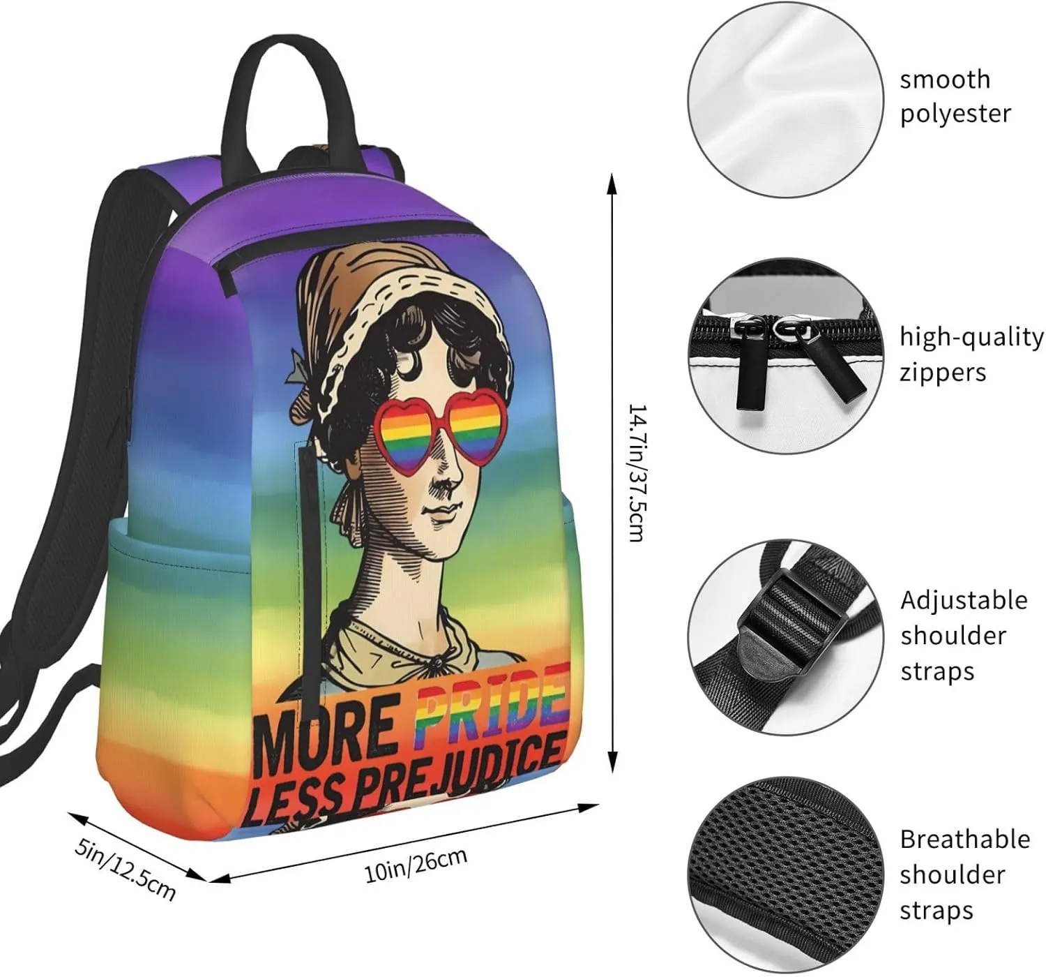 LGBT Rainbow Gay More Pride Less Prejudice Travel Laptop Backpack Casual Backpacks Double Shoulder Daypack Notebook Rucksack Work Bags Sports Bag for Gym Hiking Camping Beach