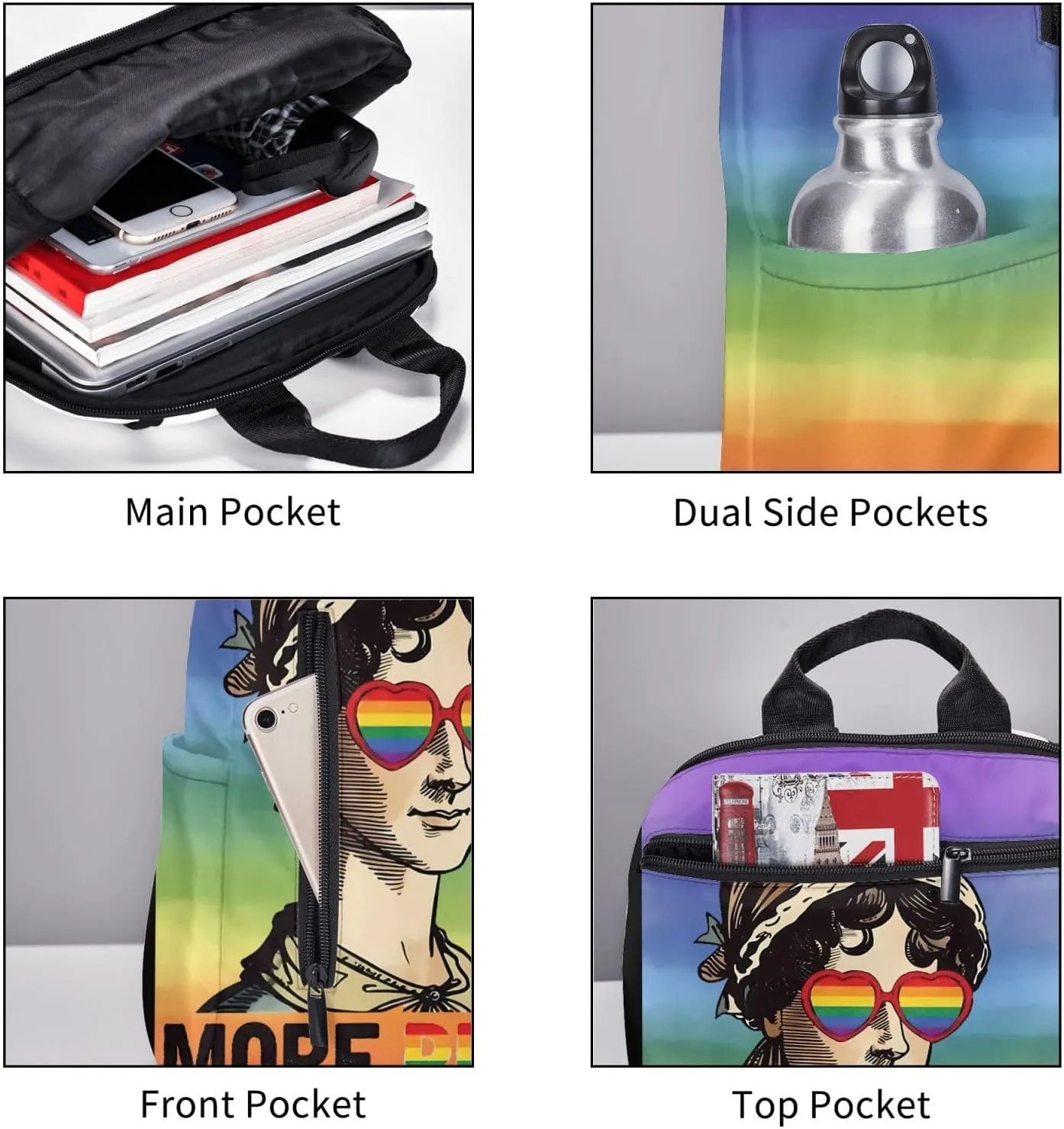 LGBT Rainbow Gay More Pride Less Prejudice Travel Laptop Backpack Casual Backpacks Double Shoulder Daypack Notebook Rucksack Work Bags Sports Bag for Gym Hiking Camping Beach
