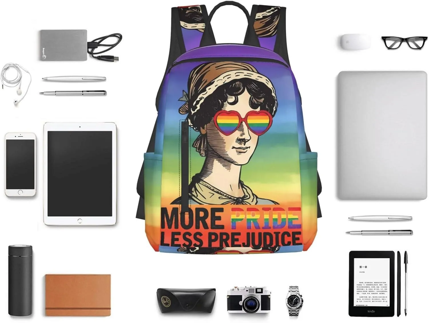 LGBT Rainbow Gay More Pride Less Prejudice Travel Laptop Backpack Casual Backpacks Double Shoulder Daypack Notebook Rucksack Work Bags Sports Bag for Gym Hiking Camping Beach