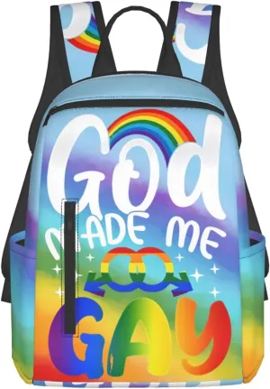 LGBT Rainbow Gay Pride God Made Me Gay Travel Laptop Backpack Casual Backpacks Double Shoulder Daypack Notebook Rucksack Work Bags Sports Bag for Gym Hiking Camping Beach