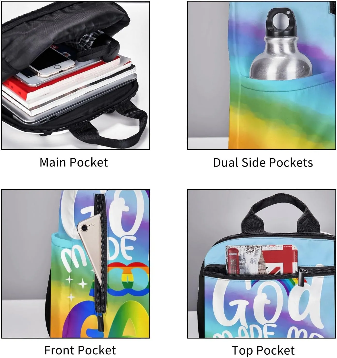 LGBT Rainbow Gay Pride God Made Me Gay Travel Laptop Backpack Casual Backpacks Double Shoulder Daypack Notebook Rucksack Work Bags Sports Bag for Gym Hiking Camping Beach