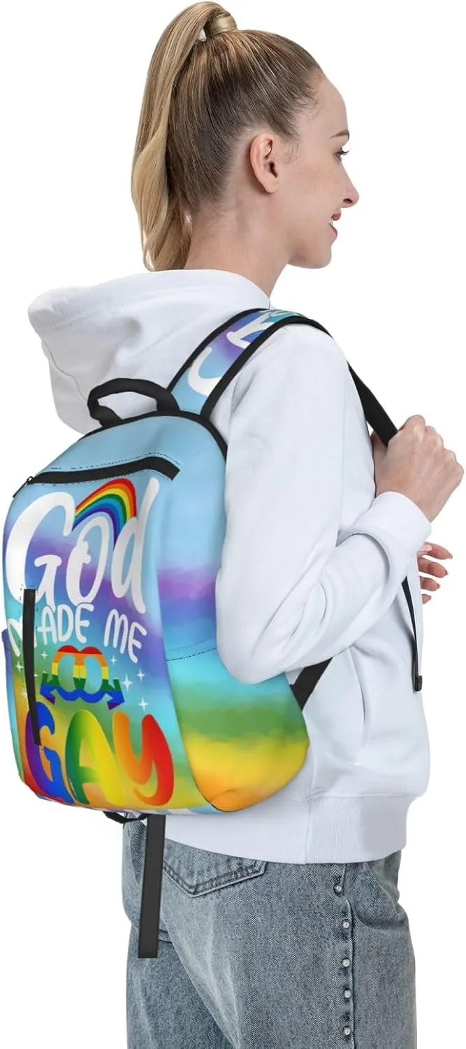 LGBT Rainbow Gay Pride God Made Me Gay Travel Laptop Backpack Casual Backpacks Double Shoulder Daypack Notebook Rucksack Work Bags Sports Bag for Gym Hiking Camping Beach
