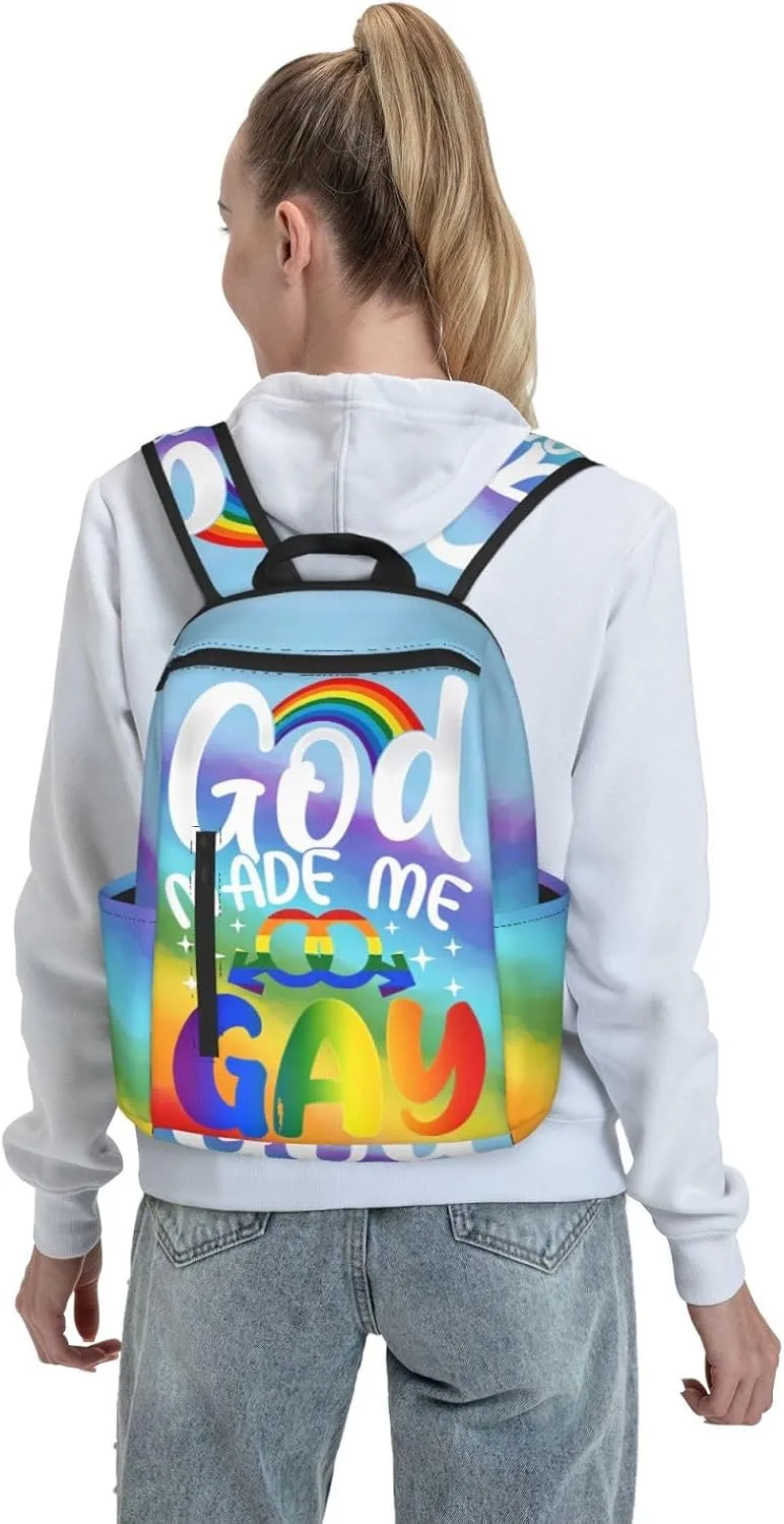 LGBT Rainbow Gay Pride God Made Me Gay Travel Laptop Backpack Casual Backpacks Double Shoulder Daypack Notebook Rucksack Work Bags Sports Bag for Gym Hiking Camping Beach