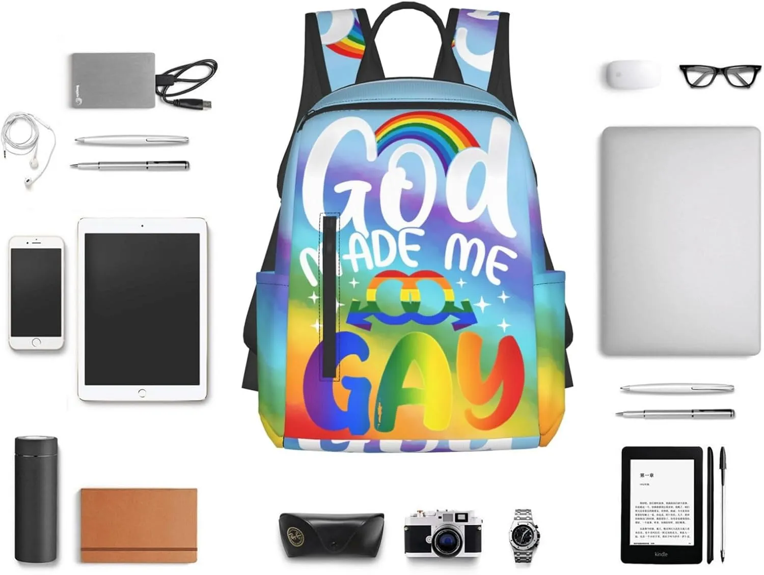 LGBT Rainbow Gay Pride God Made Me Gay Travel Laptop Backpack Casual Backpacks Double Shoulder Daypack Notebook Rucksack Work Bags Sports Bag for Gym Hiking Camping Beach