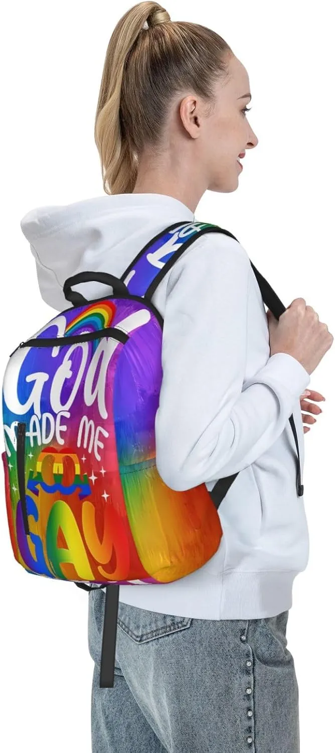 LGBT Rainbow Gay Pride God Made Me Gay Travel Laptop Backpack Casual Backpacks Double Shoulder Daypack Notebook Rucksack Work Bags Sports Bag for Hiking Camping Beach