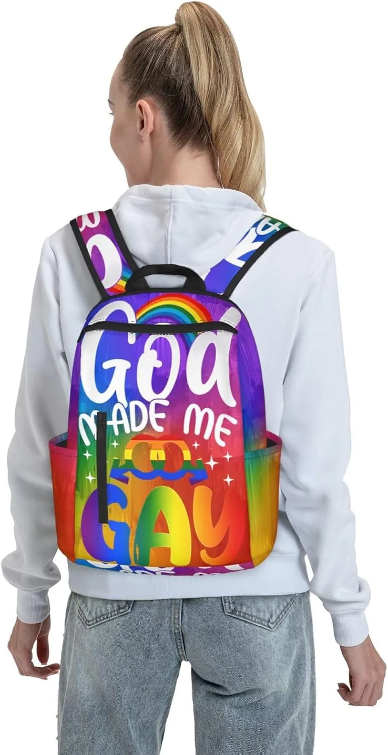LGBT Rainbow Gay Pride God Made Me Gay Travel Laptop Backpack Casual Backpacks Double Shoulder Daypack Notebook Rucksack Work Bags Sports Bag for Hiking Camping Beach