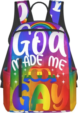 LGBT Rainbow Gay Pride God Made Me Gay Travel Laptop Backpack Casual Backpacks Double Shoulder Daypack Notebook Rucksack Work Bags Sports Bag for Hiking Camping Beach
