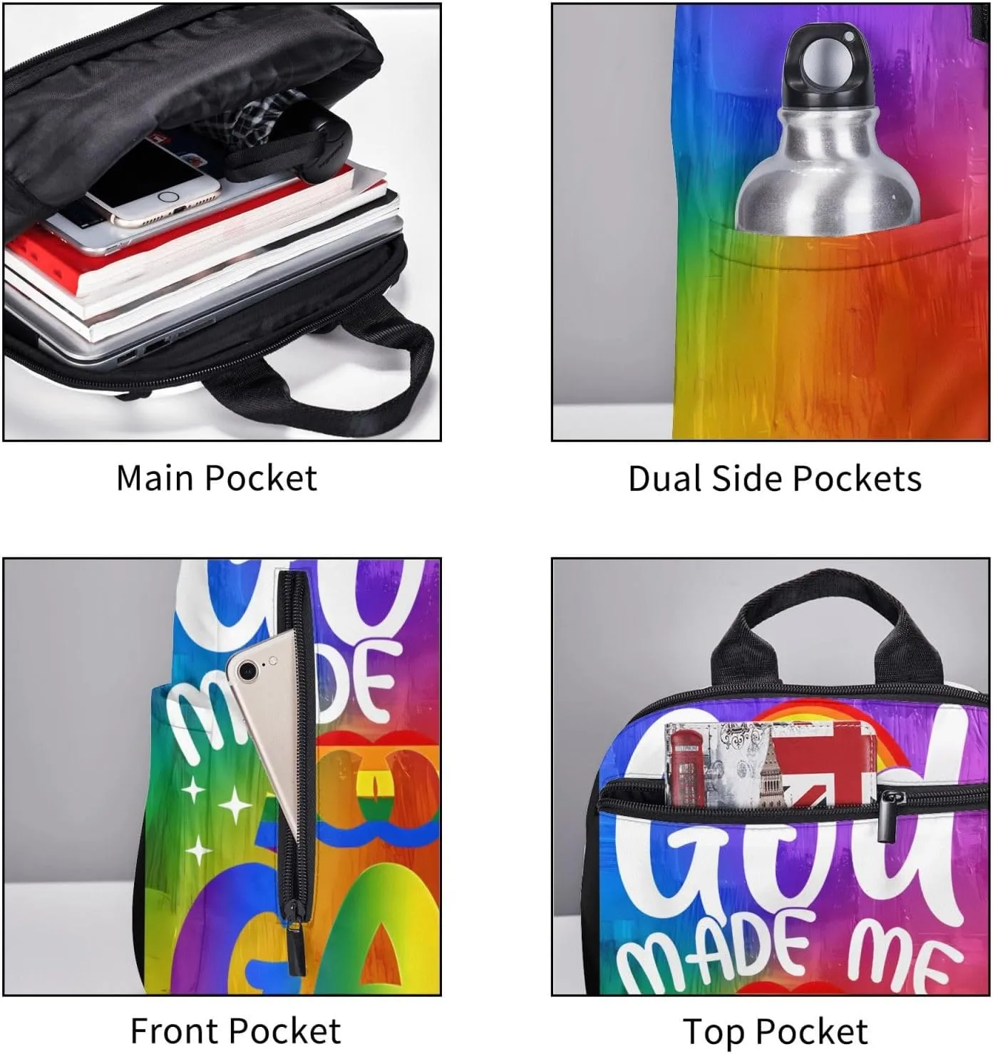 LGBT Rainbow Gay Pride God Made Me Gay Travel Laptop Backpack Casual Backpacks Double Shoulder Daypack Notebook Rucksack Work Bags Sports Bag for Hiking Camping Beach