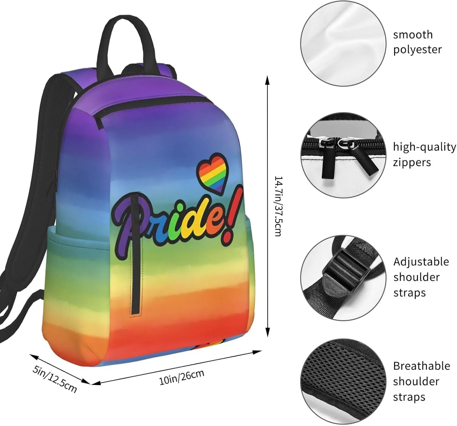 LGBT Rainbow Pride Gay Heart Travel Laptop Backpack Casual Backpacks Double Shoulder Daypack Notebook Rucksack Work Bags Sports Bag for Gym Hiking Camping Beach
