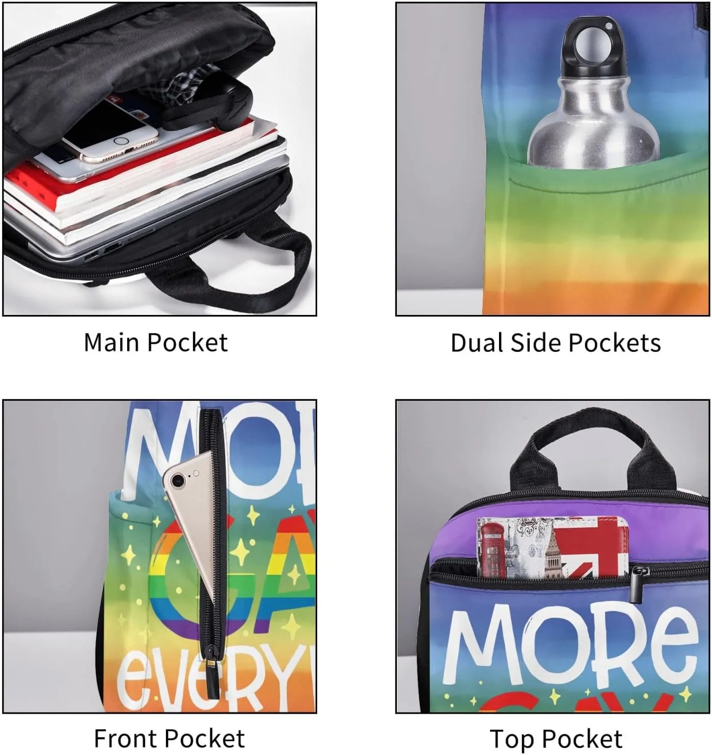 LGBT Rainbow Pride More Gay Everyday Travel Laptop Backpack Casual Backpacks Double Shoulder Daypack Notebook Rucksack Work Bags Sports Bag for Gym Hiking Camping Beach