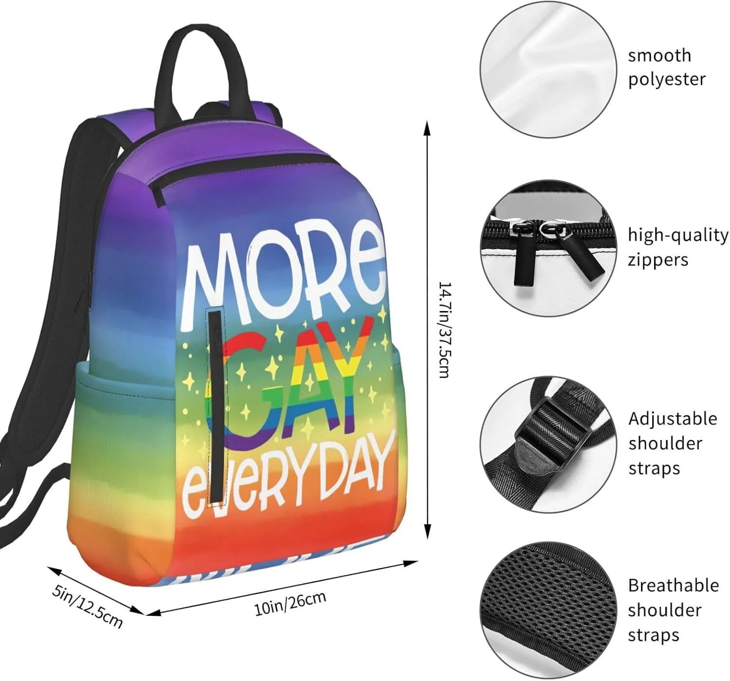 LGBT Rainbow Pride More Gay Everyday Travel Laptop Backpack Casual Backpacks Double Shoulder Daypack Notebook Rucksack Work Bags Sports Bag for Gym Hiking Camping Beach