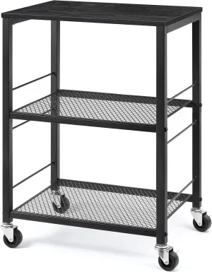 LIANTRAL 3 Tier Rolling Cart, Black Kitchen Carts on Wheels with Storage, Multifunctional Utility Cart for Kitchen Bathroom Living Room Bar Office