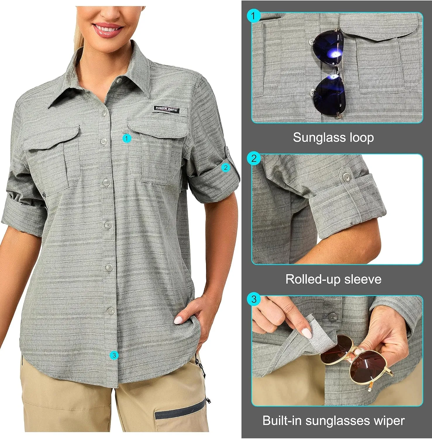 Little Donkey Andy Women's UPF 50  UV Protection Shirt, Long Sleeve Fishing Shirt, Breathable and Fast Dry