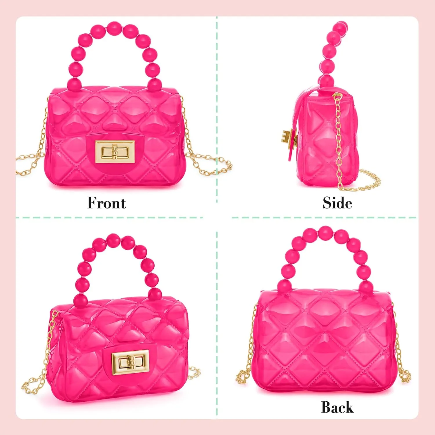 Little Girls Mini Jelly Purse Candy Color Transparent Small Crossbody Bag Cute Princess Handbags with Bead Handle For Toddler Kids (Red)