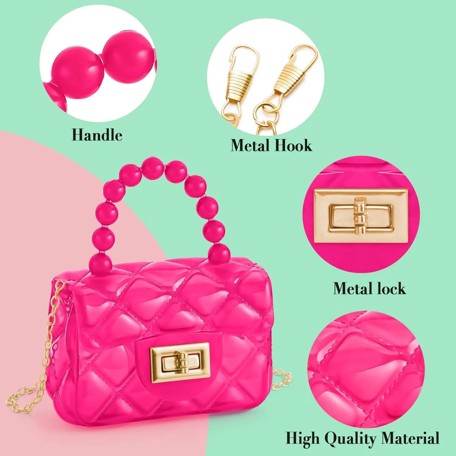 Little Girls Mini Jelly Purse Candy Color Transparent Small Crossbody Bag Cute Princess Handbags with Bead Handle For Toddler Kids (Red)