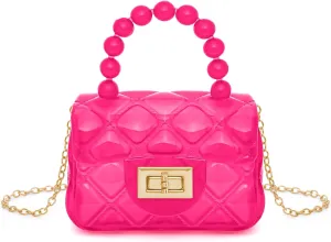 Little Girls Mini Jelly Purse Candy Color Transparent Small Crossbody Bag Cute Princess Handbags with Bead Handle For Toddler Kids (Red)