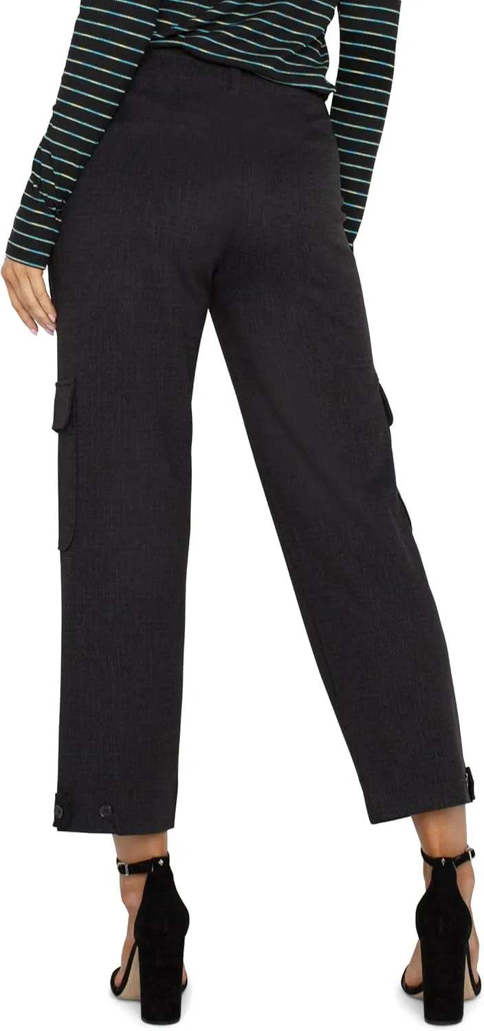 Liverpool Women's Utility Crop with Tab Hem Mid Rise Cosshatch Printed Knit in Black Crosshatch