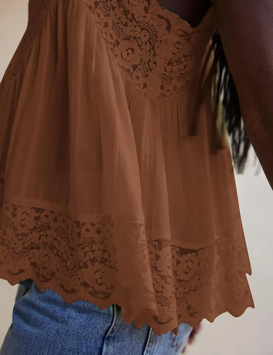 Livtany Women Lace Trim Scalloped Hem Tank Top Sleeveless Backless Peplum Flowy Cami Top Spaghetti Strap V Neck Sexy Camisole