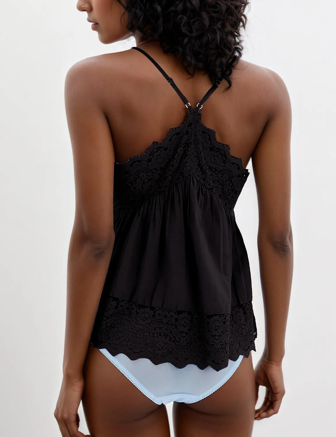Livtany Women Lace Trim Scalloped Hem Tank Top Sleeveless Backless Peplum Flowy Cami Top Spaghetti Strap V Neck Sexy Camisole