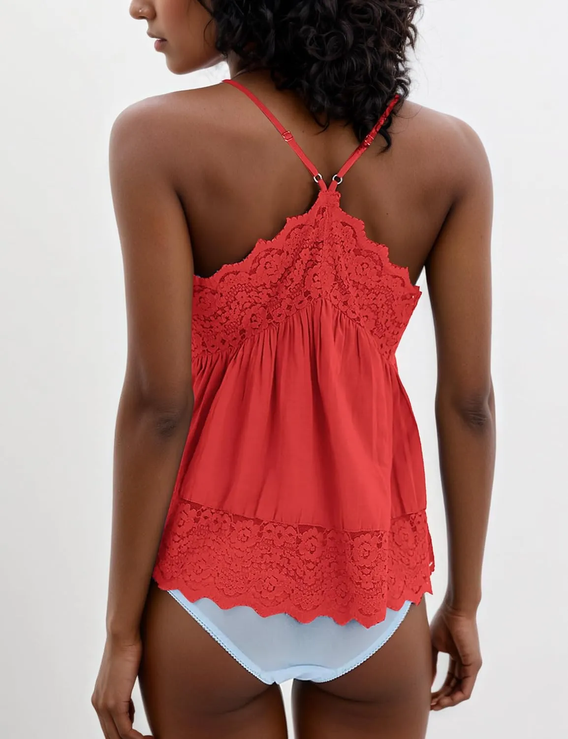 Livtany Women Lace Trim Scalloped Hem Tank Top Sleeveless Backless Peplum Flowy Cami Top Spaghetti Strap V Neck Sexy Camisole