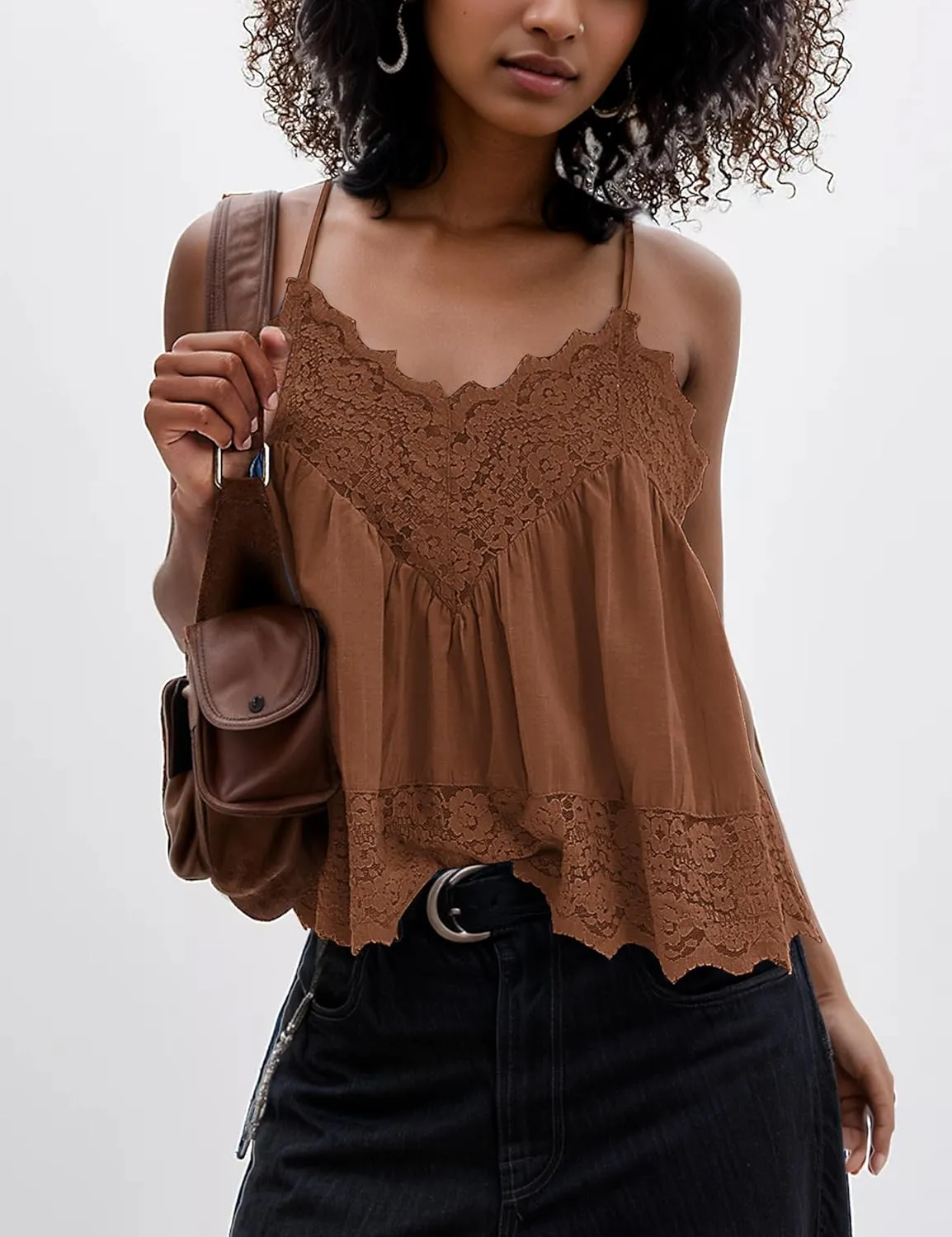 Livtany Women Lace Trim Scalloped Hem Tank Top Sleeveless Backless Peplum Flowy Cami Top Spaghetti Strap V Neck Sexy Camisole