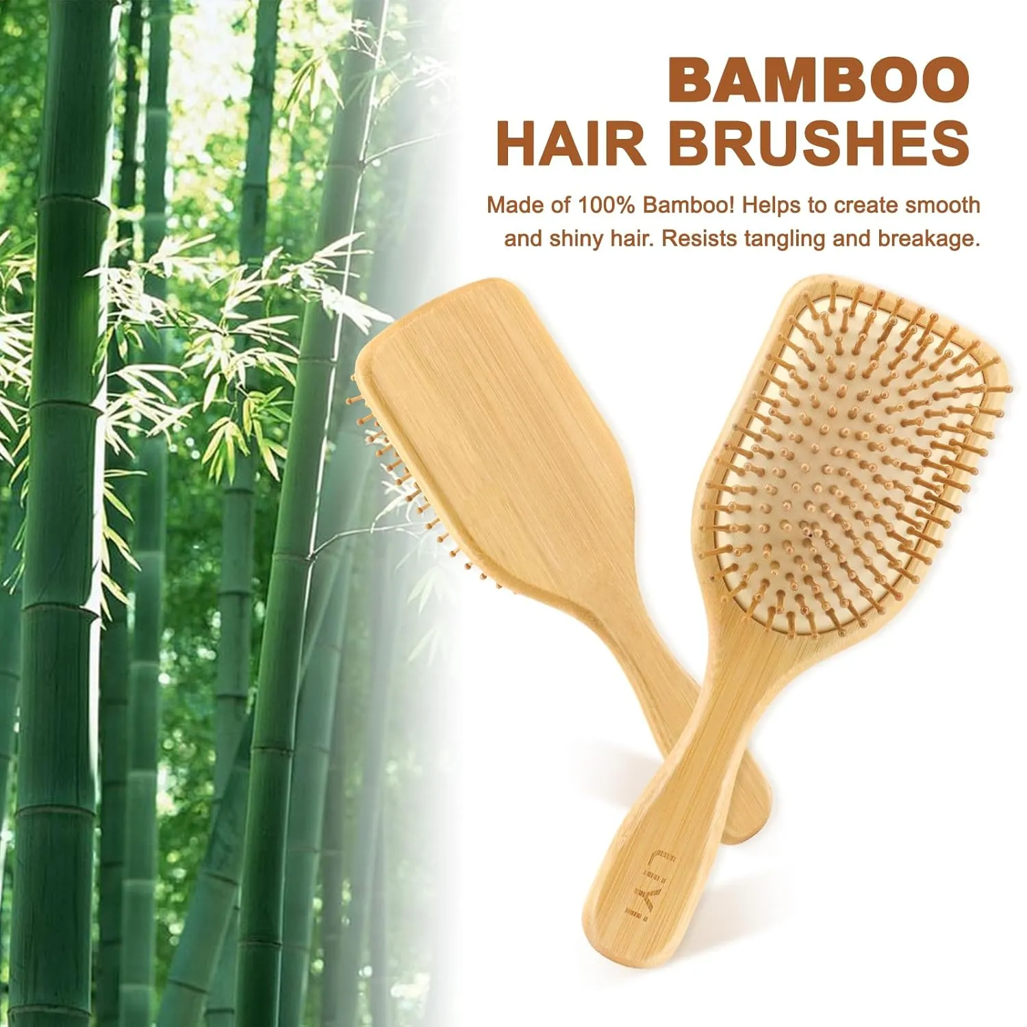 LIYI Bamboo Hair Brush for Hair Growth, Wooden Brush with Natural Bamboo Bristles, Wooden Hairbrush Scalp Massage & Detangling for Women Men & Kids, All Hair Types, Ergonomic Handle