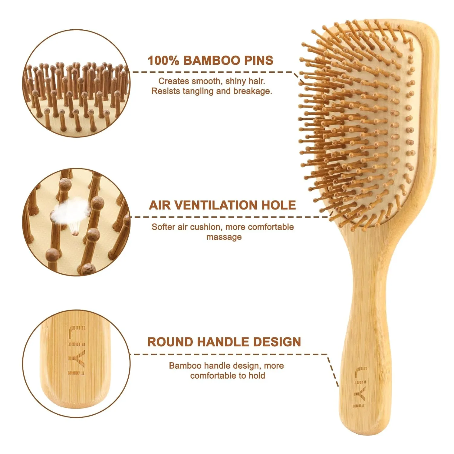 LIYI Bamboo Hair Brush for Hair Growth, Wooden Brush with Natural Bamboo Bristles, Wooden Hairbrush Scalp Massage & Detangling for Women Men & Kids, All Hair Types, Ergonomic Handle