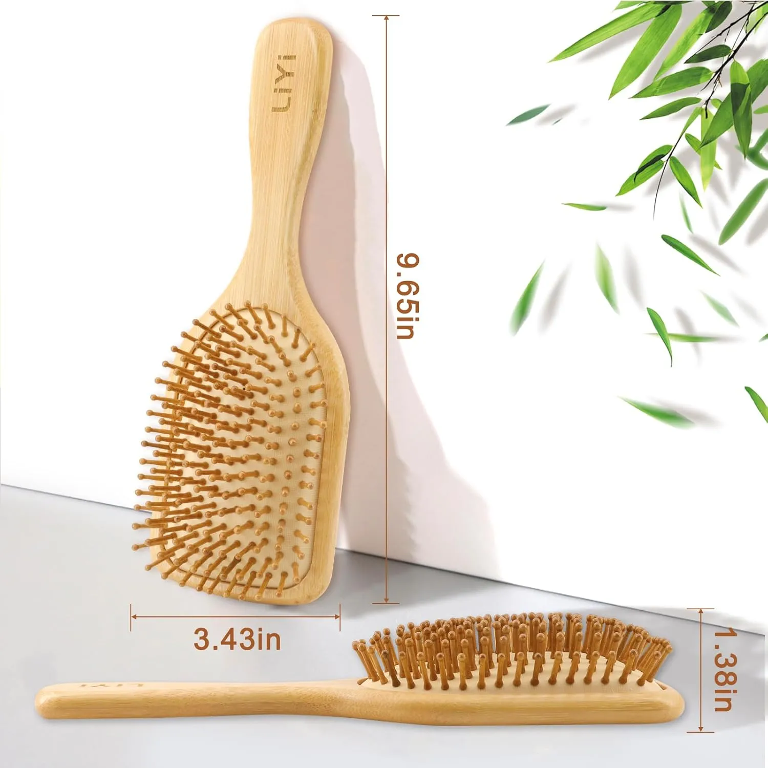 LIYI Bamboo Hair Brush for Hair Growth, Wooden Brush with Natural Bamboo Bristles, Wooden Hairbrush Scalp Massage & Detangling for Women Men & Kids, All Hair Types, Ergonomic Handle