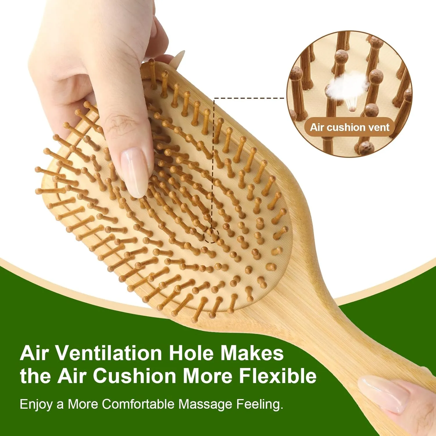 LIYI Bamboo Hair Brush for Hair Growth, Wooden Brush with Natural Bamboo Bristles, Wooden Hairbrush Scalp Massage & Detangling for Women Men & Kids, All Hair Types, Ergonomic Handle