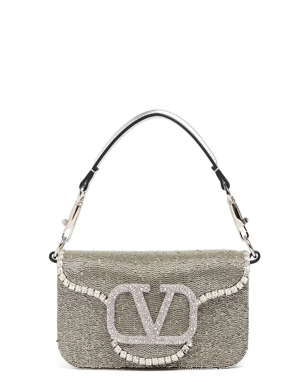 Locò Small Beaded Shoulder Bag in SIlver Crystal