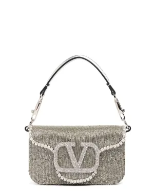 Locò Small Beaded Shoulder Bag in SIlver Crystal