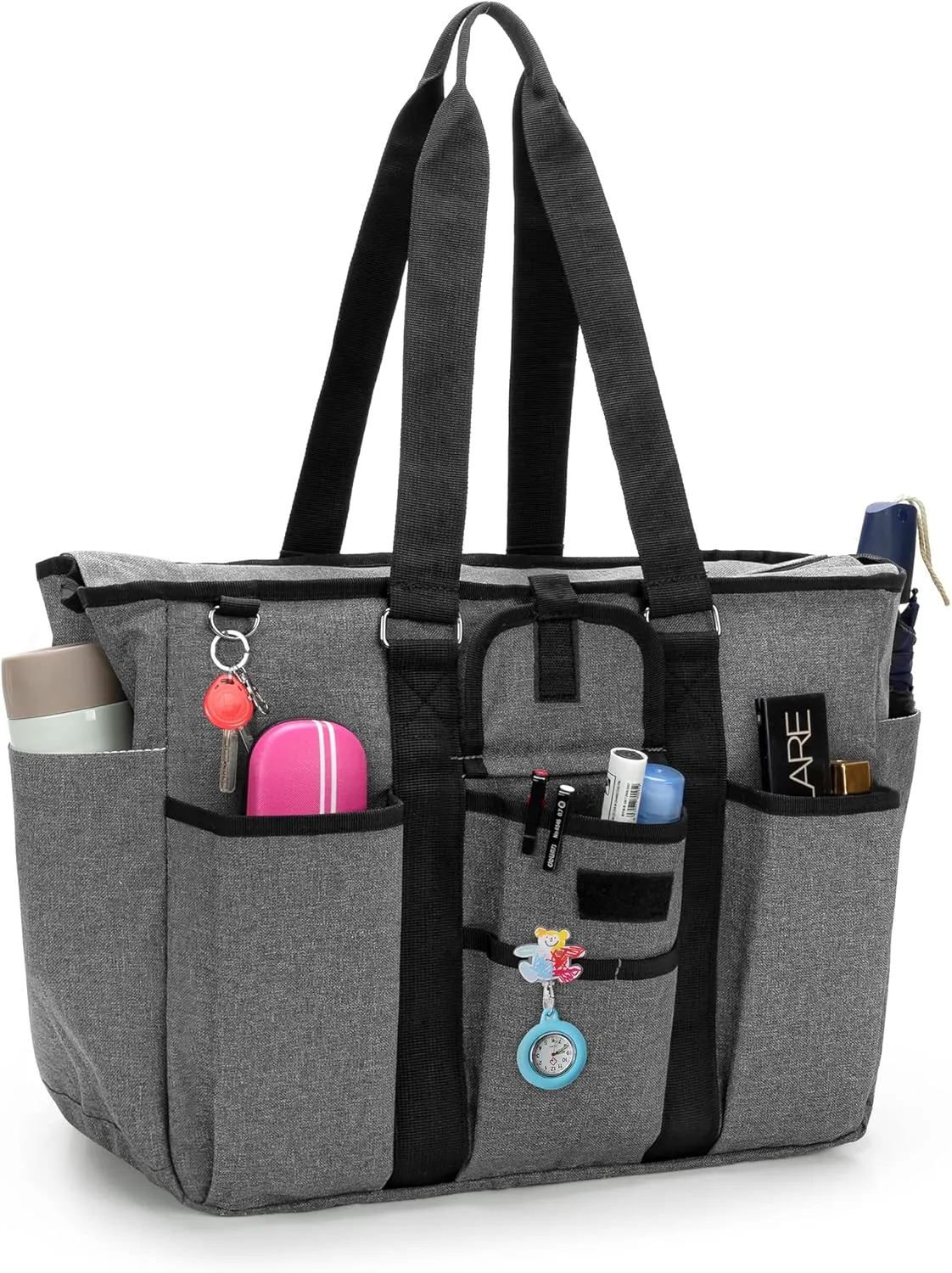 LoDrid Teacher Tote with Padded Bottom, Large Utility Bag for Work