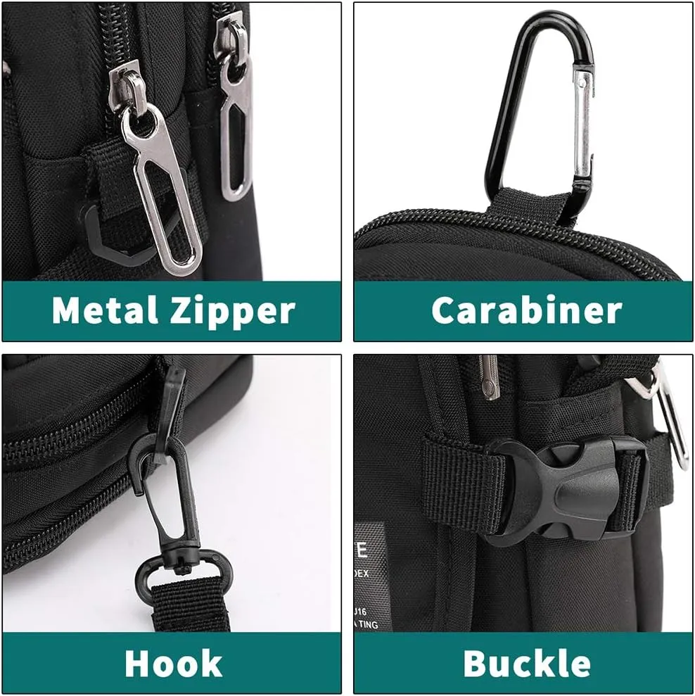 Lohol Multifunction Cell Phone Holster, One Shoulder Pouch with Carabiner, Outdoor Tactical Waist Belt Bag, Security Purse Crossbody Gadget Pocket for Smartphone Up to 6.5 inches