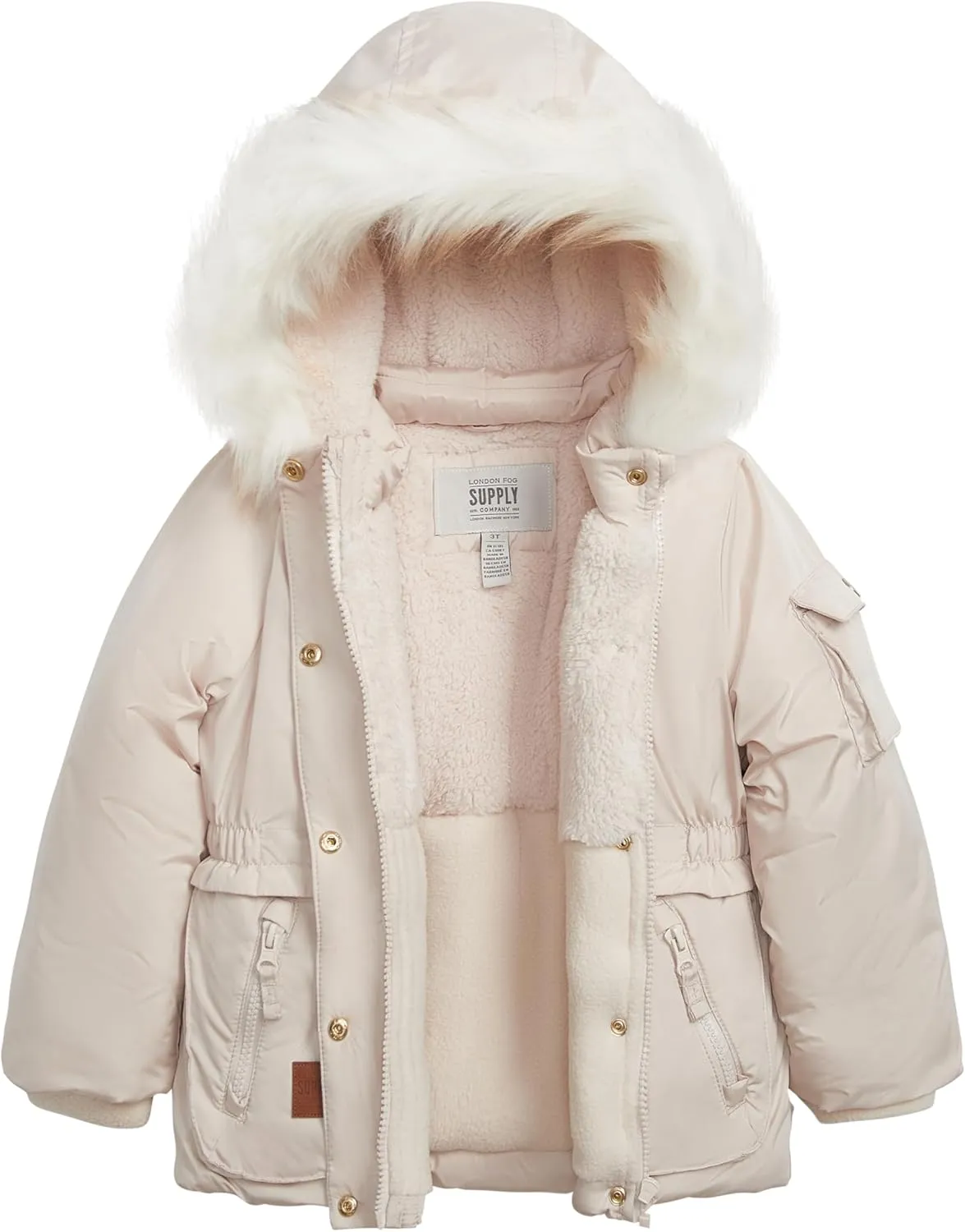 LONDON FOG Girls' Heavyweight Utility Parka with Cozy Trim Hood