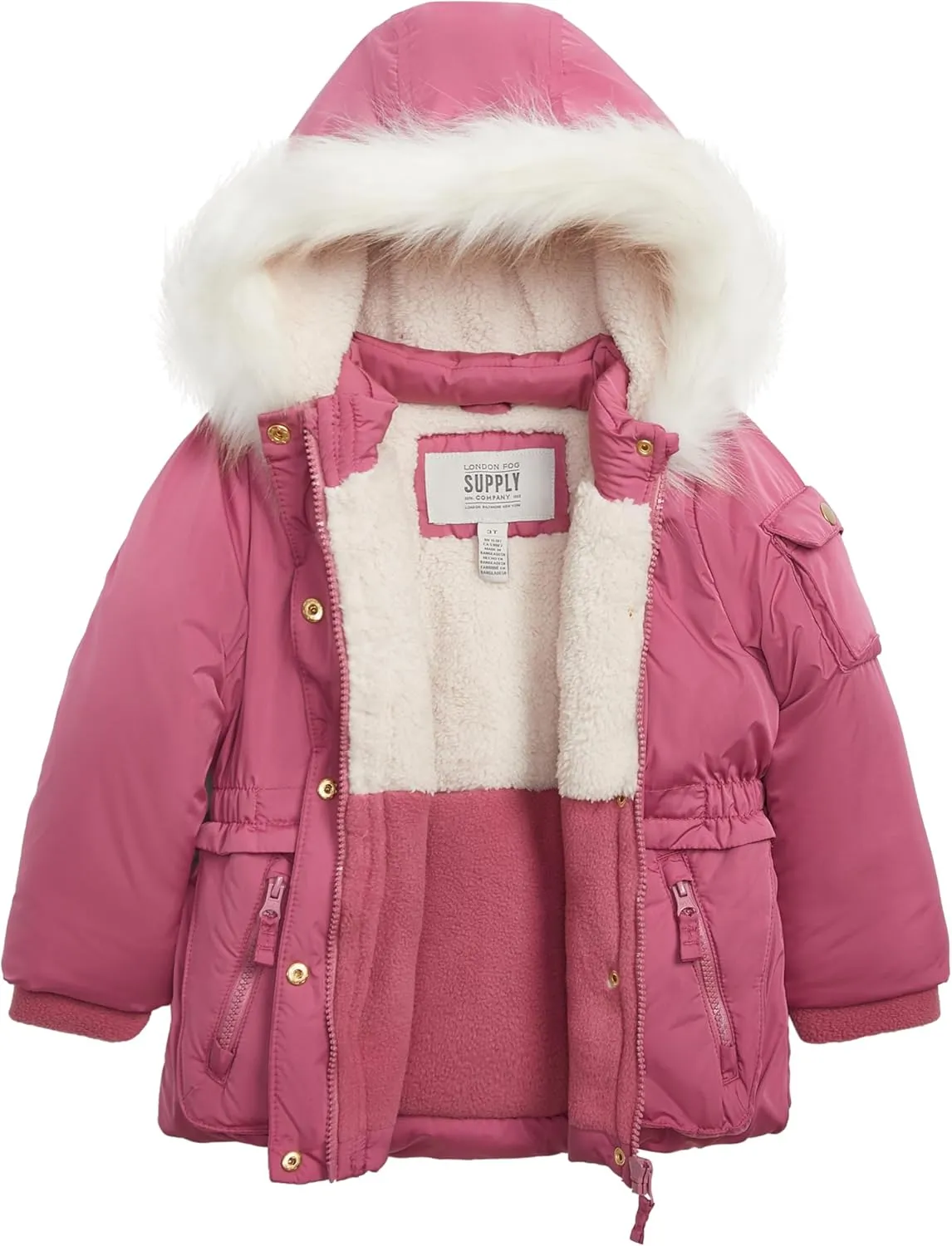 LONDON FOG Girls' Heavyweight Utility Parka with Cozy Trim Hood