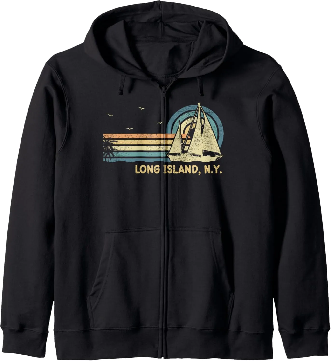 Long Island New York Sailing Vintage Sailboat Summer Sailor Zip Hoodie