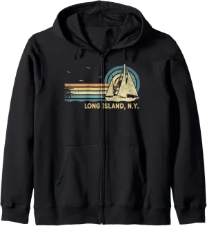 Long Island New York Sailing Vintage Sailboat Summer Sailor Zip Hoodie