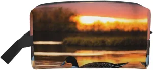 Loon Nature Bird Print Portable Makeup Pouch Travel Toiletry Bag Storage Bags with Handles Large Capacity
