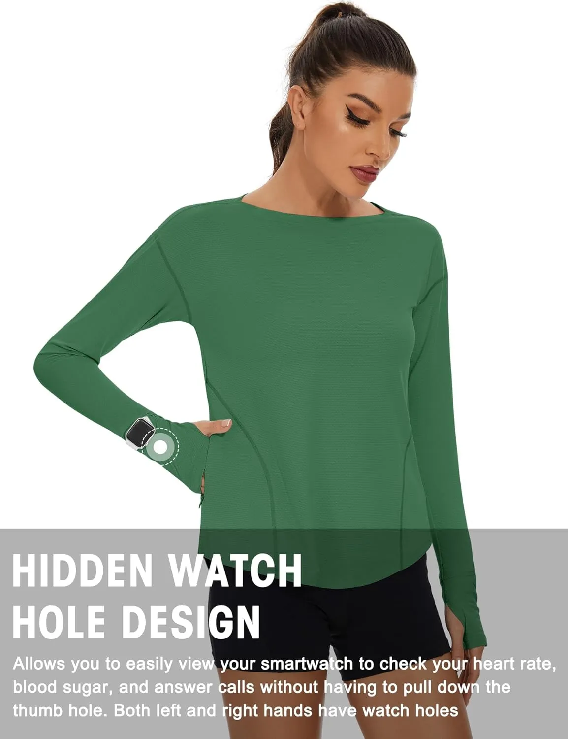 Loovoo Women's Long Sleeve Running Shirts Workout Tops UPF 50  Sun Shirt Quick Dry Athletic T-Shirts with Watching Window
