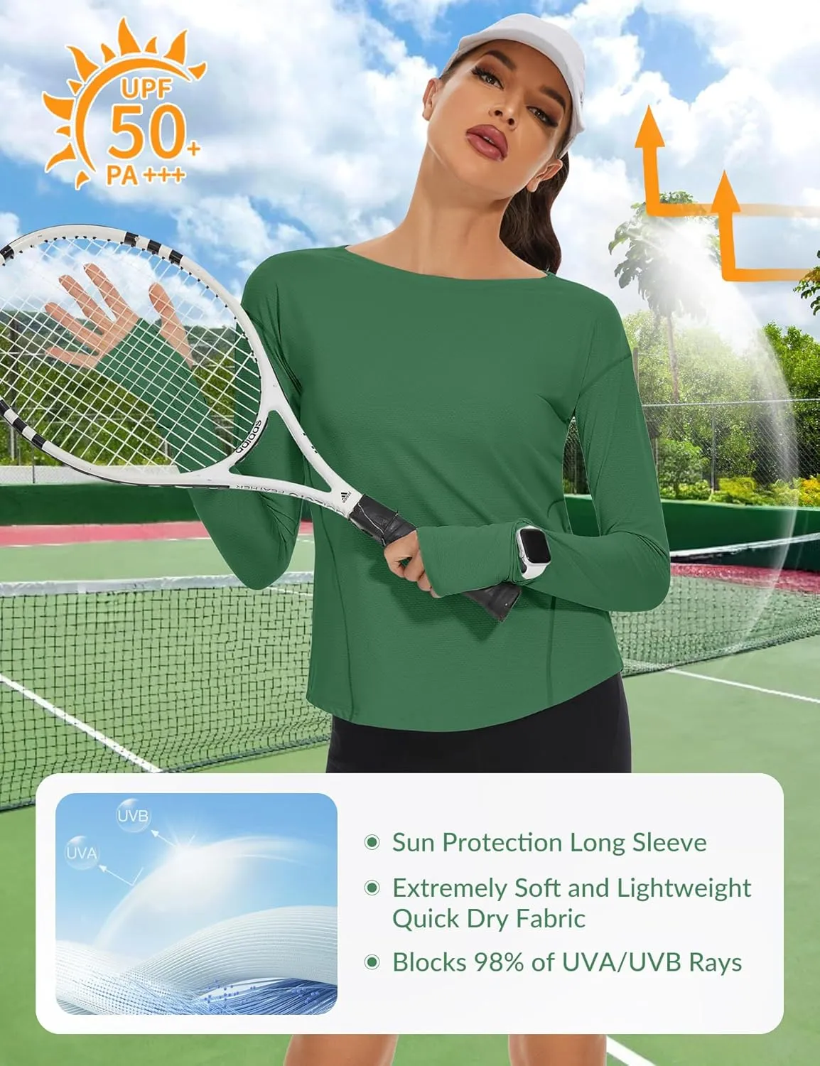 Loovoo Women's Long Sleeve Running Shirts Workout Tops UPF 50  Sun Shirt Quick Dry Athletic T-Shirts with Watching Window