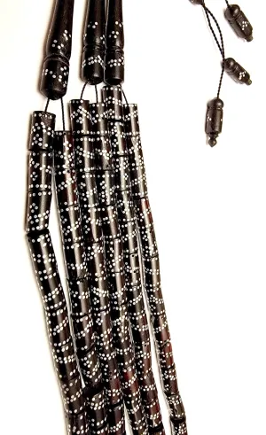 Lot of 3 LRG Unique Islamic Kuka Inlaid Sterling Silver Masbaha Islamic Prayer Beads Inlaid Sterling Silver Nails Prayer Beads Masbaha Muslim -Tasbih Tijani Bead Masbaha Silver Inlay Kuka komboloi