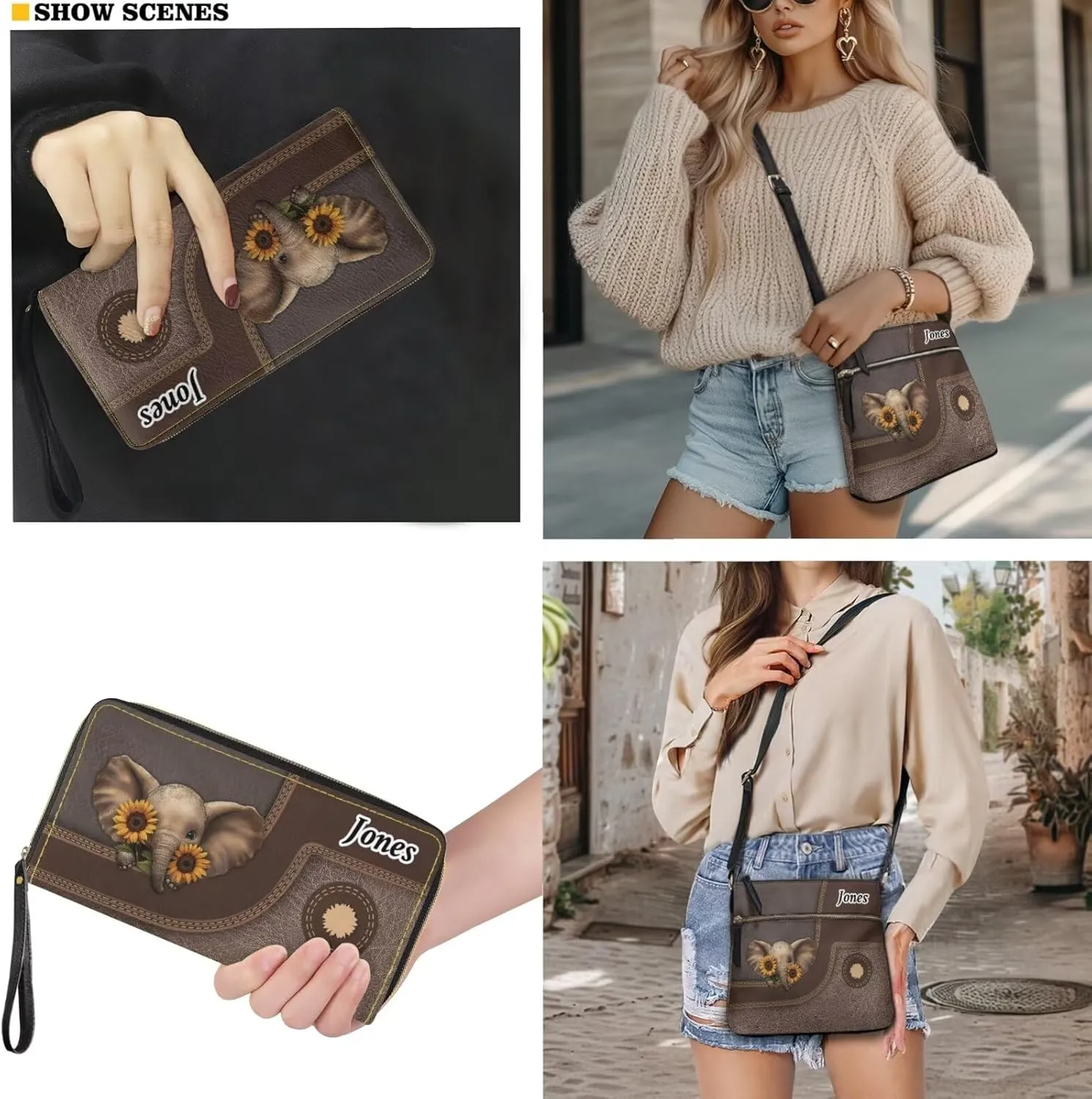 Lotusorchid Purse and Wallet Set for Women, Customized Crossbody Shoulder Purse PU Leather Hobo Bag with Adjustable Strap
