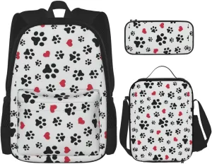 Love Cat Paw Heart Puppy Foot Print Print Versatile Adjustable Shoulder Fashion Backpack Lunch Bag Pencil Case Large Capacity