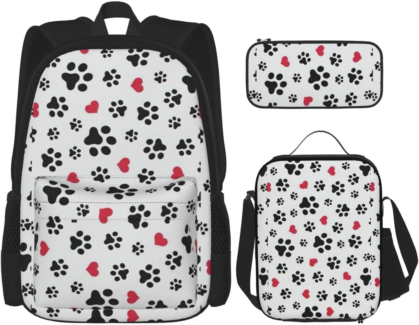 Love Cat Paw Heart Puppy Foot Print Print Versatile Adjustable Shoulder Fashion Backpack Lunch Bag Pencil Case Large Capacity