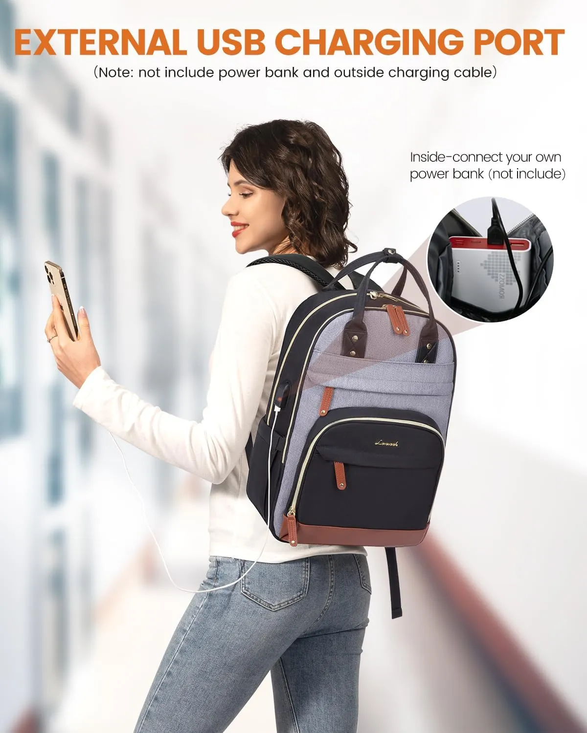 LOVEVOOK Backpack for Women,Laptop Backpack Women,Fits 15.6 Inch Laptop Bag,School Backpacks,Fashion Travel Work Anti-theft Bag,Waterproof Business Computer College Backpack Purse,Black-Grey